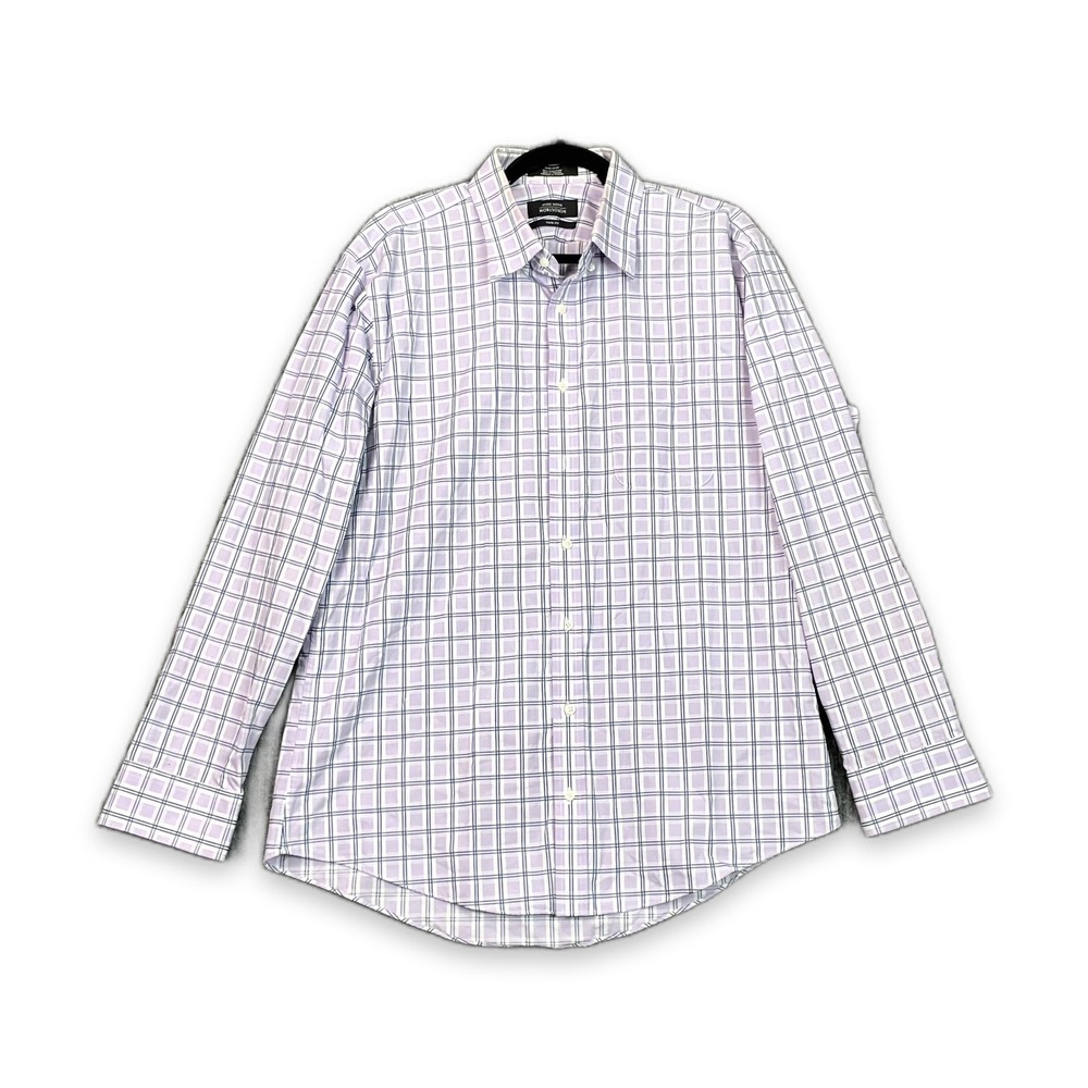 Nordstrom Dress Shirt Mens 17 34-35 Purple Plaid Trim Fit Professional Office